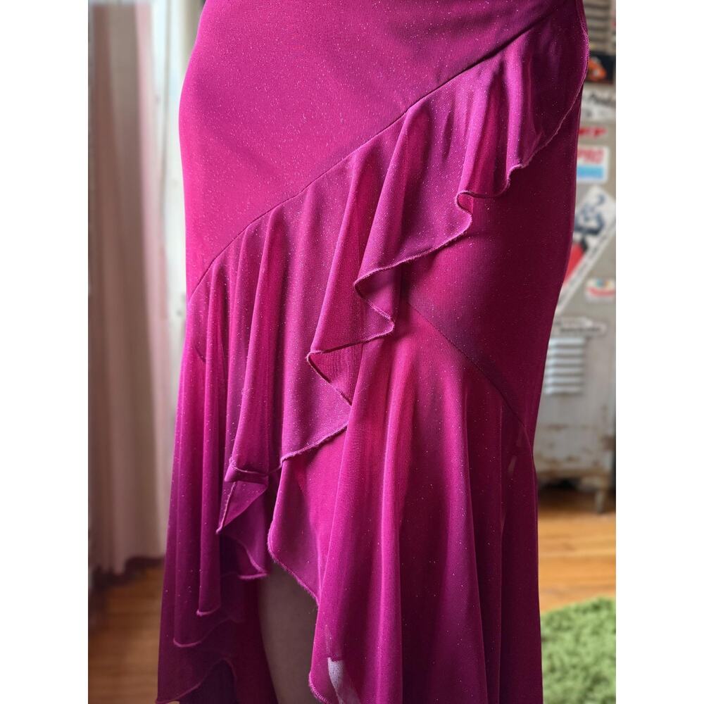 Vintage Y2K Magenta Mermaid Prom Dress | Pink Glitter Gown | Mesh Ruffle | XS - Picture 9 of 11